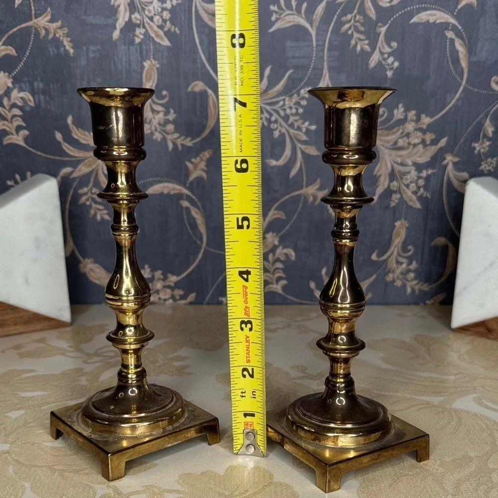 Vintage Estate Solid Brass Candlestick Holders (Pair)